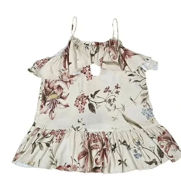 NWOT Chaser  Revolve Floral Spaghetti Straps Lightweight Cream Brown Blouse SZ M - Picture 10 of 12